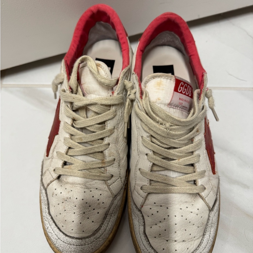 Golden Goose Ballstar Sneakers in White and Red